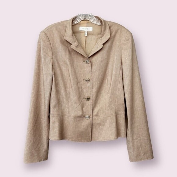 ESCADA Wool Linen Blazer Beige Neutral Button Front Collared Womens Size 40 / M - Picture 1 of 12